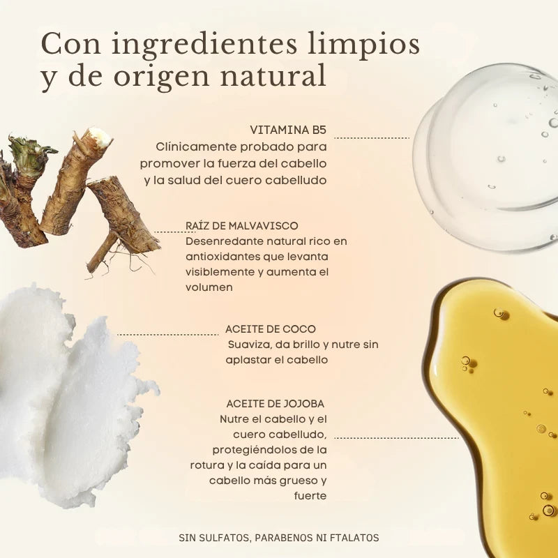 Shampoo y Acondicionador 3 en 1 para Volumen, Crecimiento y Fortalecimiento del Cabello | Complete Hair Care System NATURE