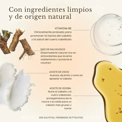 Shampoo y Acondicionador 3 en 1 para Volumen, Crecimiento y Fortalecimiento del Cabello | Complete Hair Care System NATURE