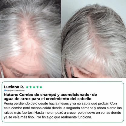 Shampoo y Acondicionador  para el Crecimiento y Fortalecimiento del cabello | Proteína de Agua de Arroz