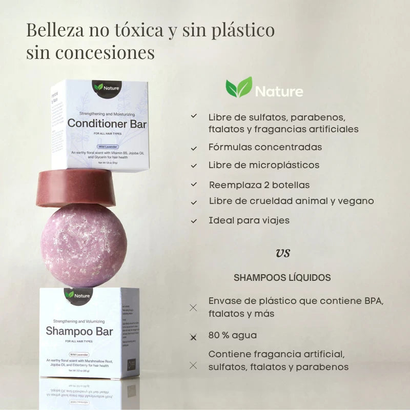 Shampoo 3 en 1 para Volumen, Crecimiento y Fortalecimiento del Cabello | Complete Hair Care System NATURE